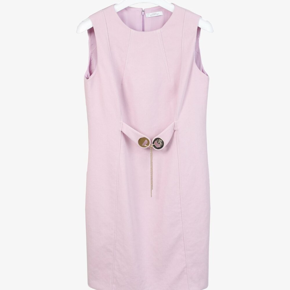 Versace Lilac Knit-Ponte Embellished-Waist Sleeveless Dress